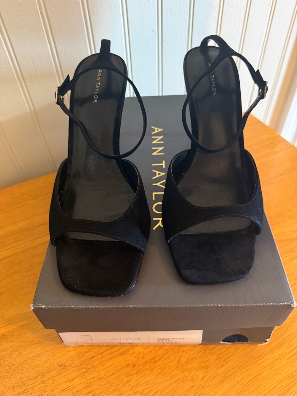 Ann Taylor Black Suede Square-Toe Slingback Heels with Stiletto - Picture 3 of 5